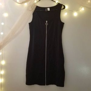 Black O-Ring Front Zip Tank Dress